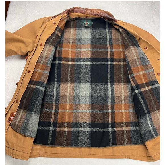 J. Crew Brown Chore Coat Jacket Men's size Small Removable Wool Liner Button up - Picture 6 of 9
